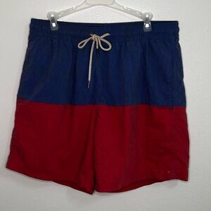 Fair Harbor colorblocked blue and red swim trunks